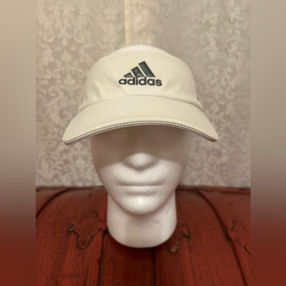 Adidas Visor Hat Cap Strapback White Adjustable Raised Logo Adult Mens Dry Fit